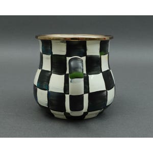MacKenzie Childs Courtly Check Black White Enamel Mug Cup image 4