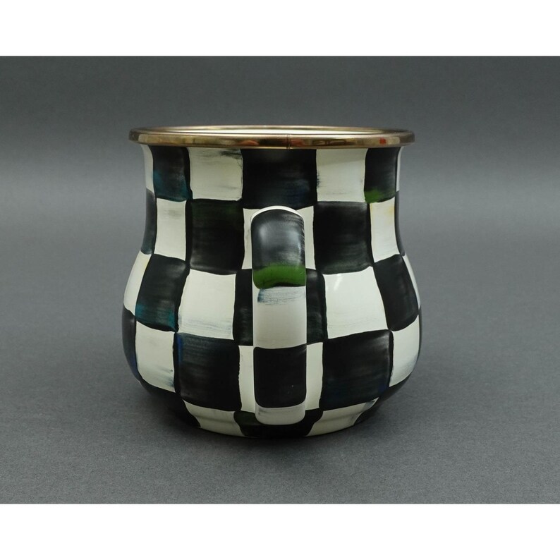 MacKenzie Childs Courtly Check Black White Enamel Mug Cup image 4