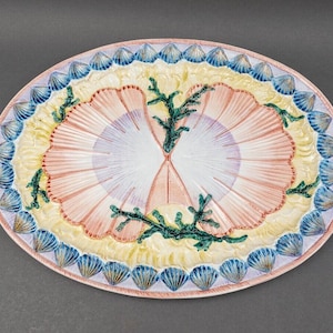 Vietri Italy Acquarello Shell Relief Pottery Large 19 3/8" Oval Serving Platter