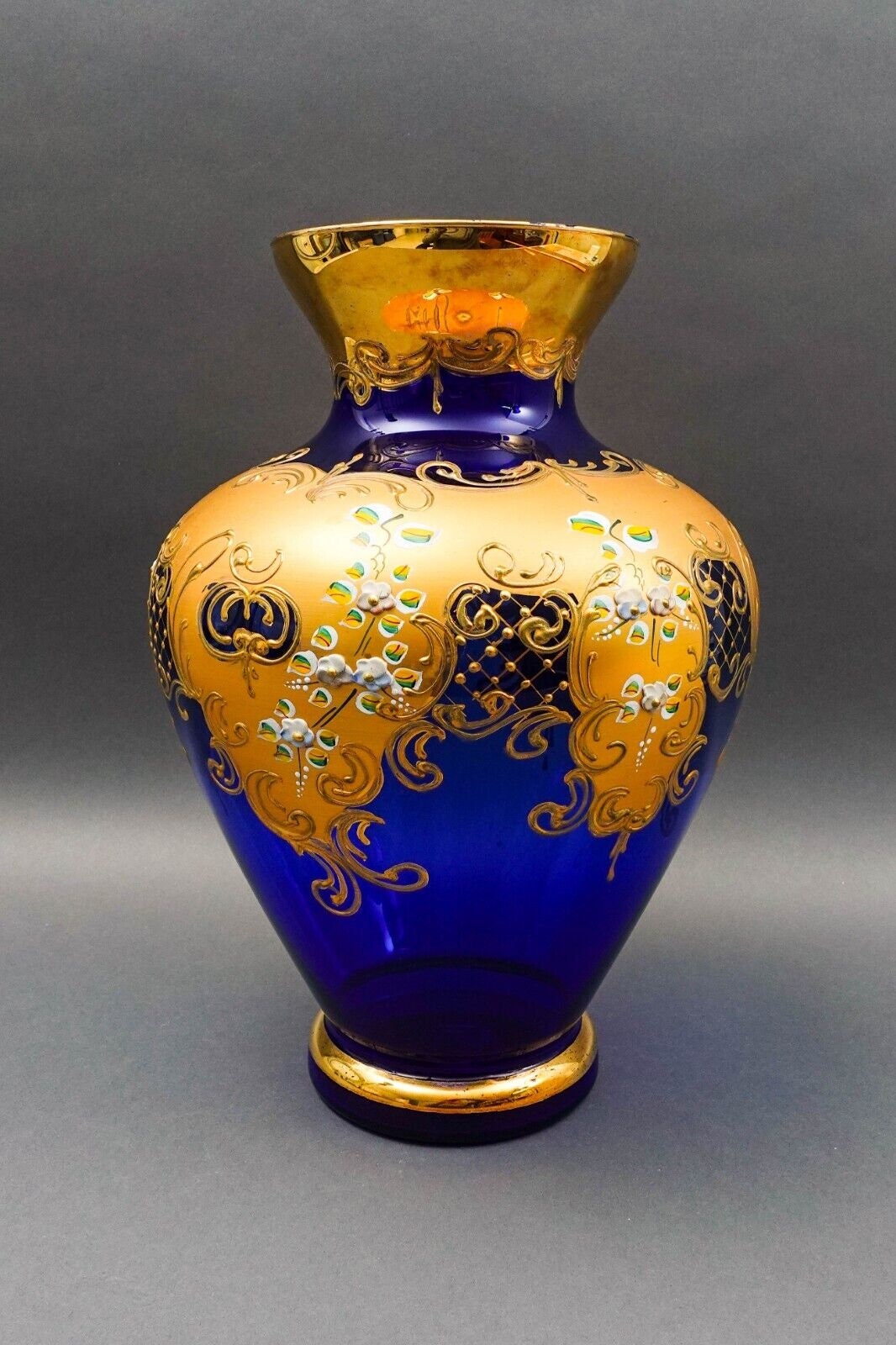 Tre Fuochi Italian Venetian Murano Glass Bohemian Cobalt Blue Gold