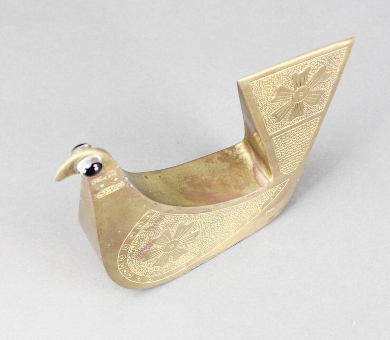 Joaquin Taller Tinta Ecuador MCM Brass Bird Metal Art Sculpture Onyx Eyes image 6
