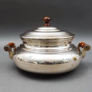 Christofle Geneve 800 Silver Covered Soup Serving Tureen Wood Finial & Handles