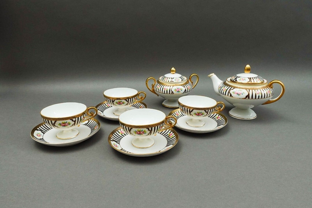 Nippon Japan Hand Painted Pink Roses Gold Gilded Tea Set - No Creamer ...