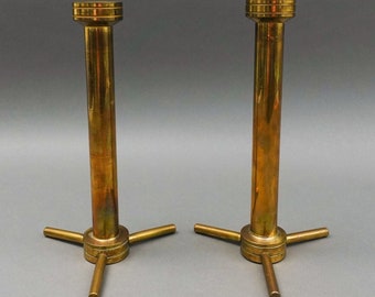 Pair Of Modernist Heavy Solid Brass Candlestick Candle Holder Set Of 2