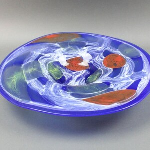 Mduca Signed Hand Blown Studio Art Glass Colorful Centerpiece Bowl 17&quot;