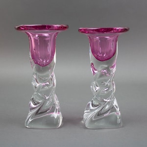 Pair Murano Italy Cenedese Sommerso Twist Art Glass Candlestick Candle Holders