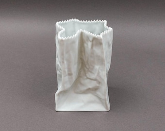 Rosenthal Germany Tapio Wirkkala Vintage Pop Art Crinkle White Paper Bag Vase 6"