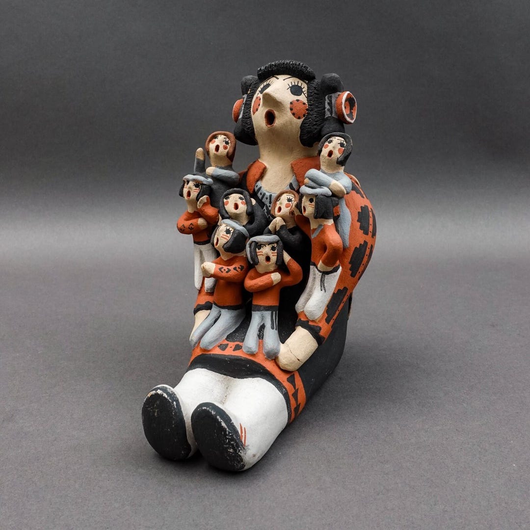 て*く様 ジェ―ムスリジィ 花瓶 オブジェ 陶器≫ Love Kids≪ 88/ Chris Fragua Jemez Pueblo Storyteller 8 Children Pottery Sculpture