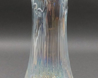 L.E. Smith Clear Iridescent Carnival Glass Swung Vase 13 1/4