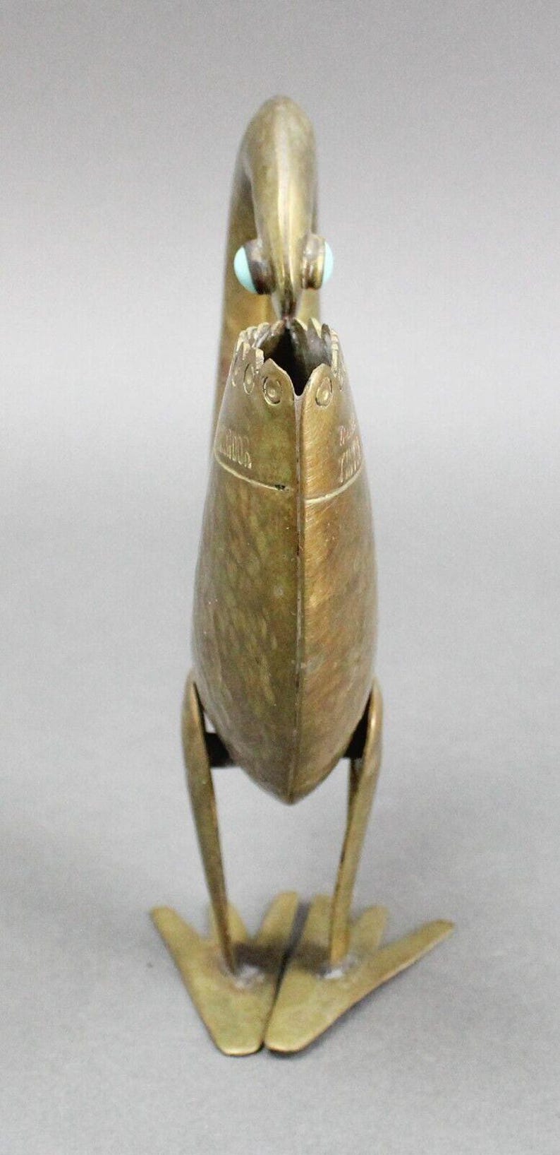 Joaquin Taller Tinta Ecuador MCM Brass Bird Metal Art Sculpture Turquoise Eyes image 3
