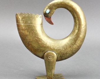 Joaquin Taller Tinta Ecuador MCM Brass Bird Metal Art Sculpture Turquoise Eyes