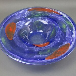 Mduca Signed Large Colorful Studio Art Glass Centerpiece Bowl 16 1/8&quot;