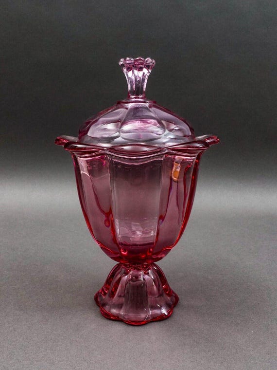 Viking Glass 1960s Vintage Pink Thistle Epic Petal Foot Lidded