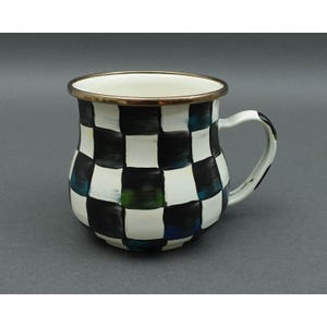 MacKenzie Childs Courtly Check Black White Enamel Mug Cup image 1