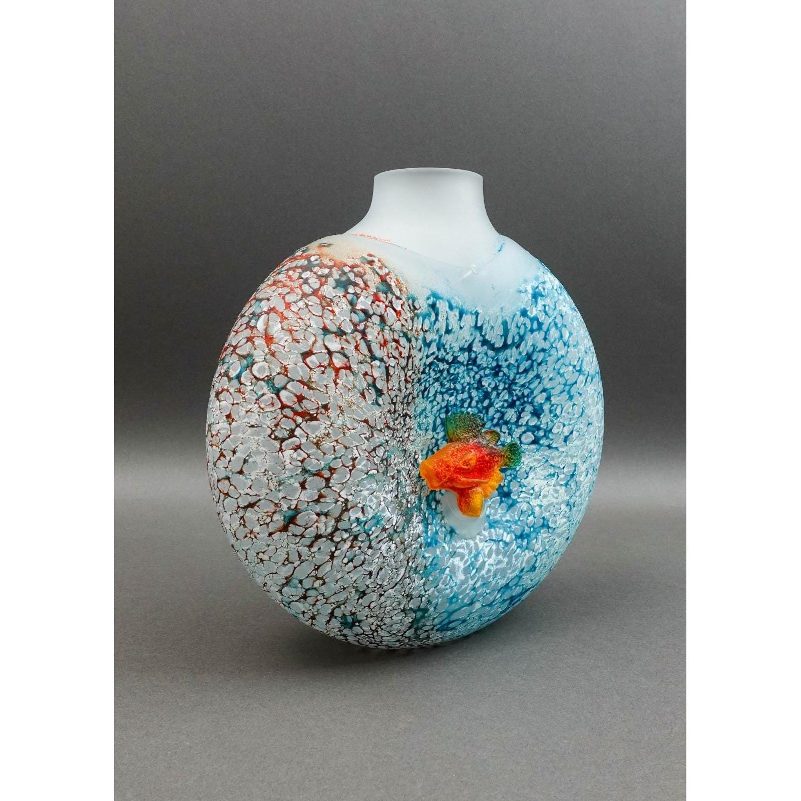 Kosta Boda Sweden Kjell Engman Signed Reef Fish Art Glass Vase