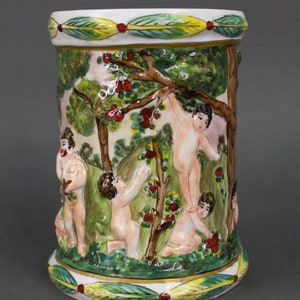 Capodimonte Italy Antike Handgemalte Hochrelief Putti Cachepot Vase Selten