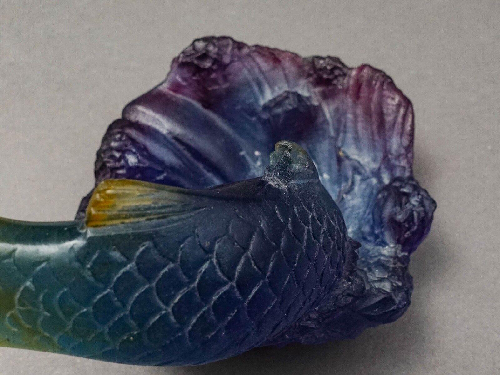 Daum France Signed Pate De Verre Fish Koi Art Glass Bowl Trinket