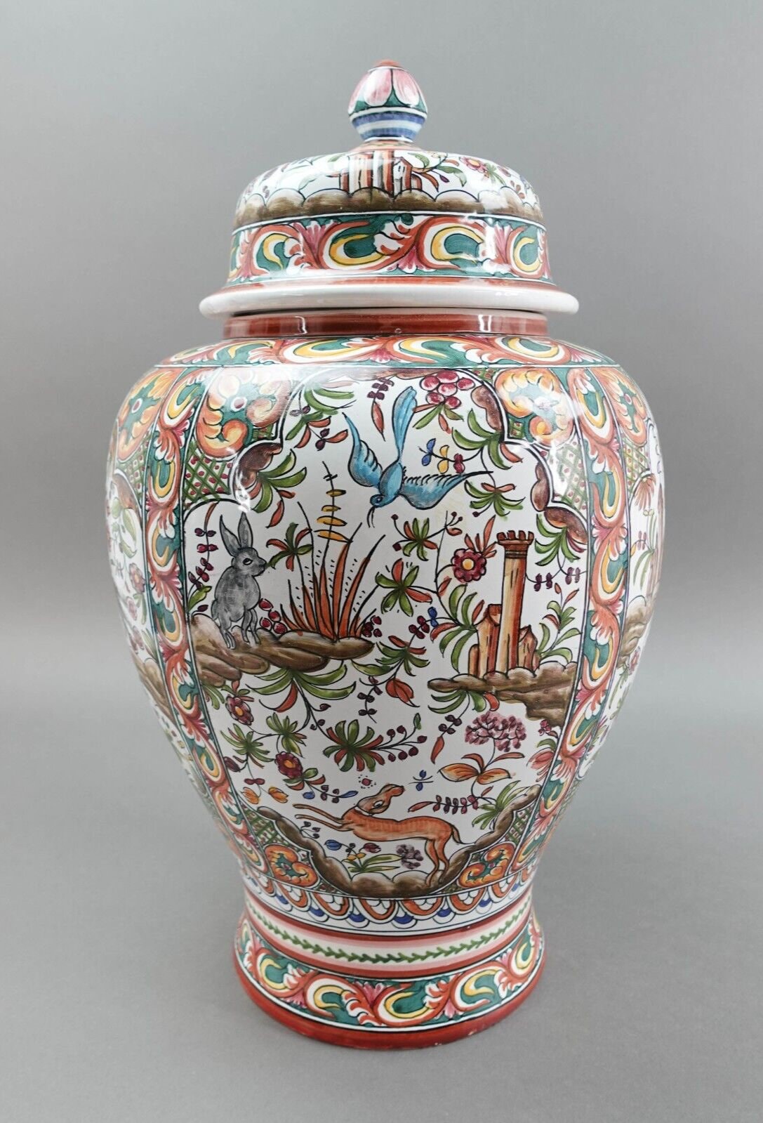 Filcer Ceramics De Coimbra Portugal 343 Large Hand Painted Lidded Ginger Jar 19"