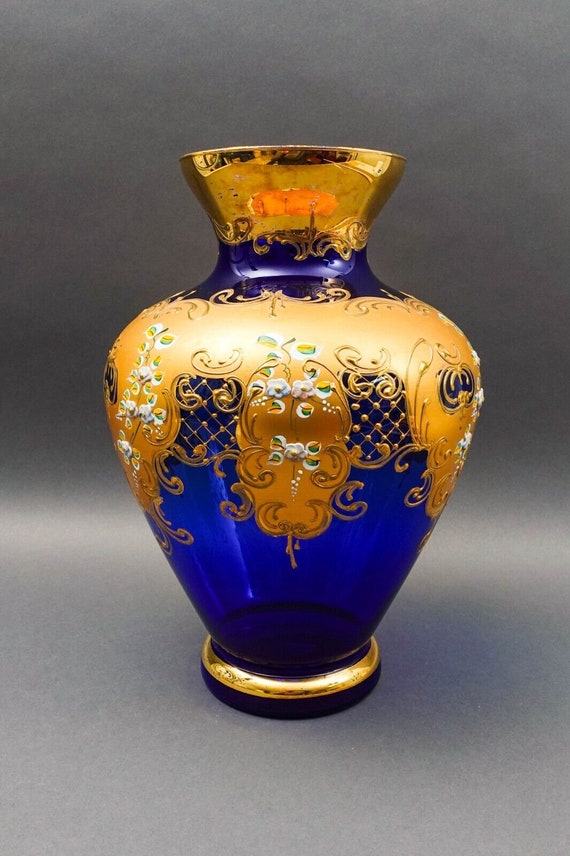 工芸品 Murano Glass Vase (Blue & Yellow) Vintage Yellow & Blue Murano Glass Vase by Paolo Venini, 1950s for