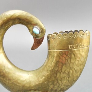 Joaquin Taller Tinta Ecuador MCM Brass Bird Metal Art Sculpture Turquoise Eyes image 5