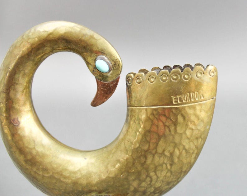 Joaquin Taller Tinta Ecuador MCM Brass Bird Metal Art Sculpture Turquoise Eyes image 5