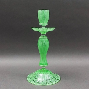 Vintage Italian Murano Green Latticino Art Glass Candlestick Candle Holder 10.5&quot;