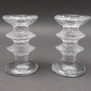 Iittala Finland Timo Sarpaneva Signed MCM Festivo 2 Ring Candle Holder Set of 2