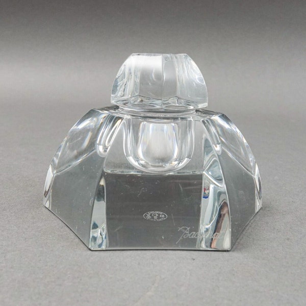 Baccarat Crystal France Malmaison Six Sided Glass Ink Well With Lid (Read)