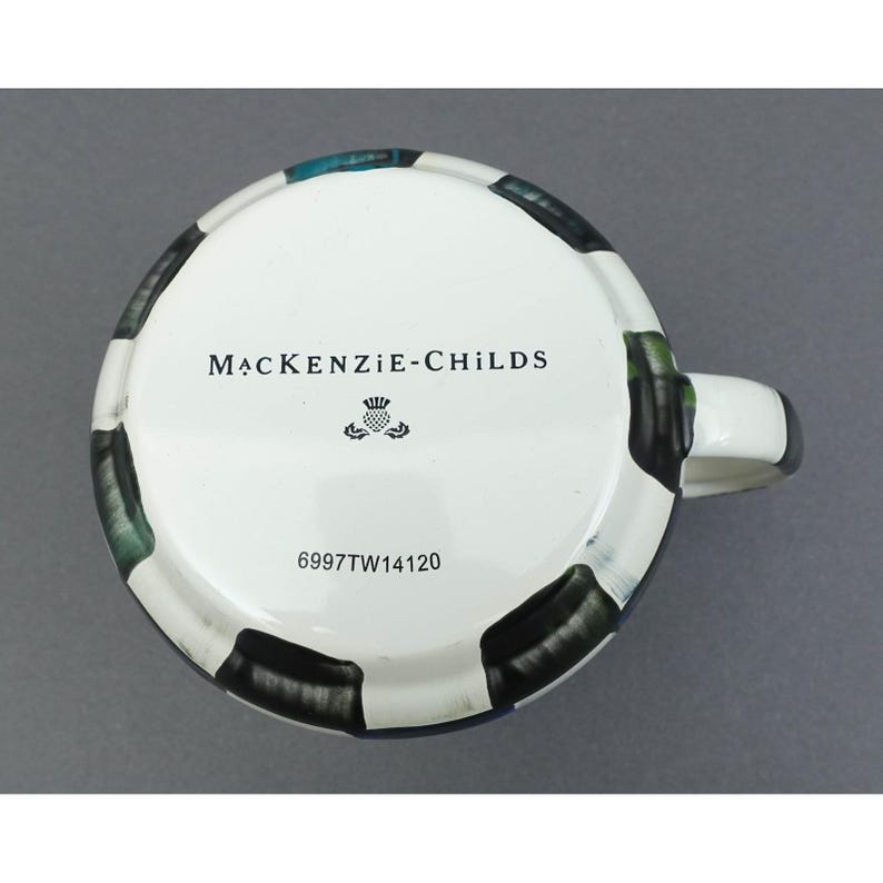 MacKenzie Childs Courtly Check Black White Enamel Mug Cup image 6