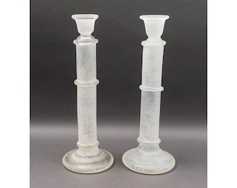 Italian Murano Vintage Scavo Glass Pair Of Candlesticks Candle Holders