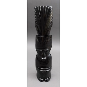 Mexican Aztec Mayan Hand Carved Black Gold Obsidian Stone Figure Statue 10&quot;