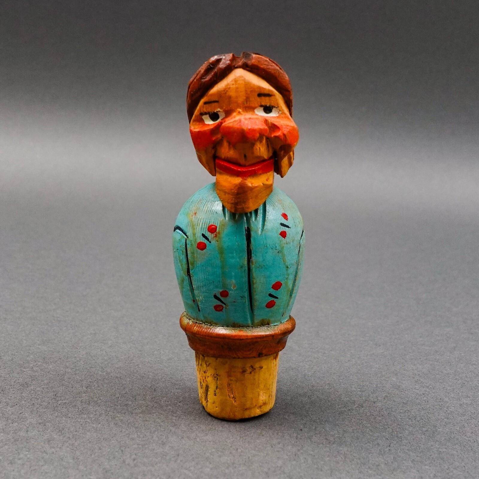 アンリ イタリア製 初期ヴィンテージ 手彫り 木製コルクボトル