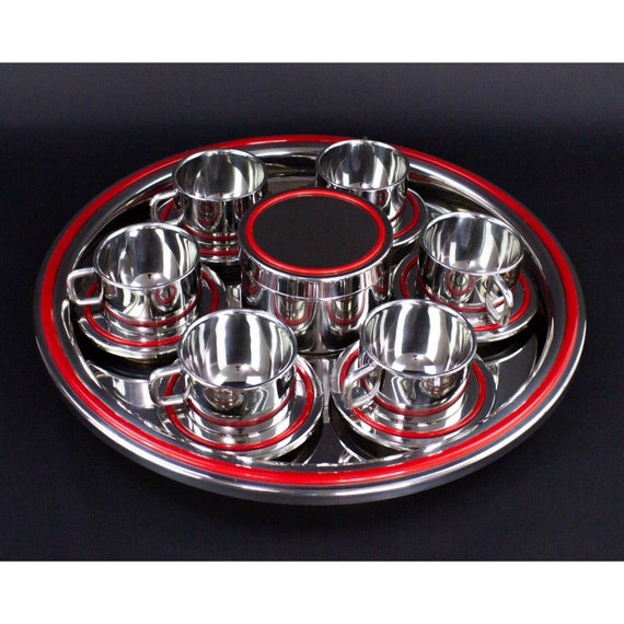 Sergio Asti ICM Italy Red Boca Inox Stainless Espresso Set Mid