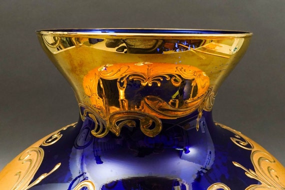 工芸品 Murano Glass Vase (Blue & Yellow) Vintage Yellow & Blue Murano Glass Vase by Paolo Venini, 1950s for