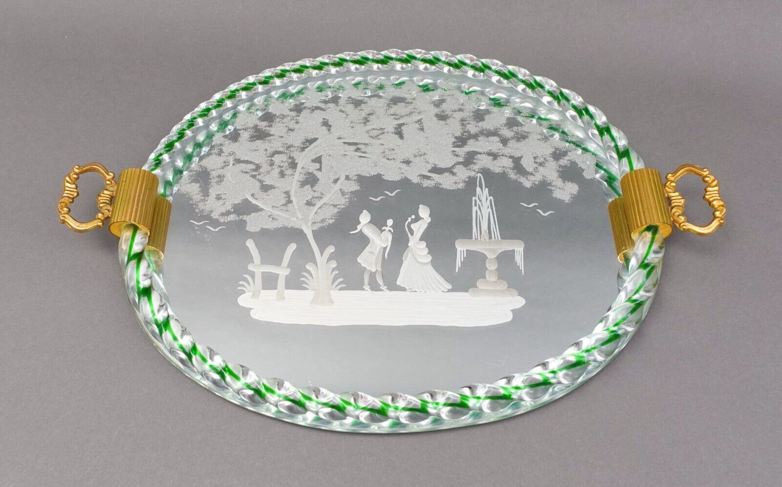 イタリア製 べネチアングラス ミラートレイ エッチング加工 ベネチアン