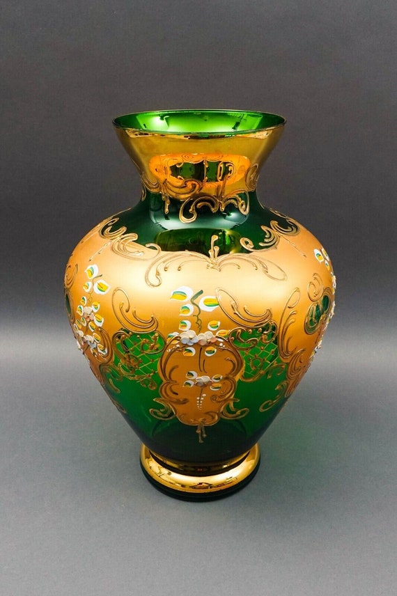 Tre Fuochi Italian Venetian Murano Glass Bohemian Emerald Green