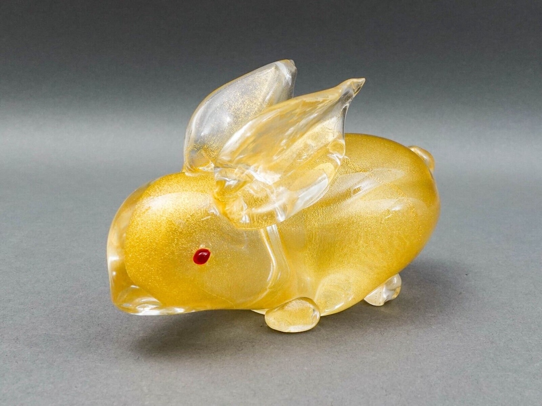 Vintage Murano Italy Gold Flecks Art Glass Bunny Rabbit Figurine With ...