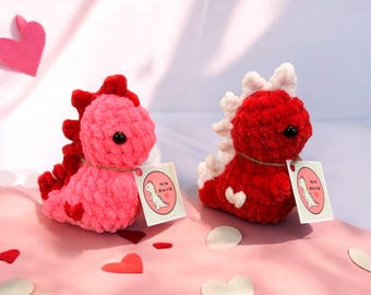 Crochet Valentine Mini Dino Plushies: Handmade Cuddly Gift, Valentine’s Day Gifts