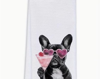 French Bull Dog Tea Towel, Frenchie, Valentines Day