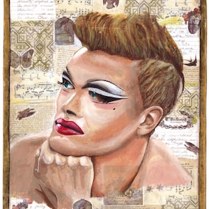 Pearl, Drag Race portrait. Drag queen print from my original painting. Ideal Pride gift, LGBTQ wall art, queer decor.