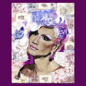 Raja Gemini, drag queen portrait. Print from original painting. Unframed. Available in sizes A4, A3, and A2.