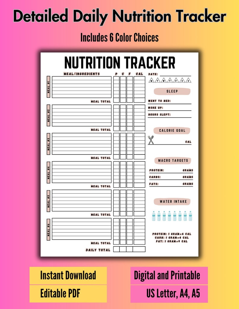 Editable Meal Planner - Digital, Printable - Meals, Calories, Macros ...