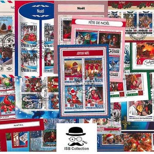 Sellos navideños en hojas de recuerdo.