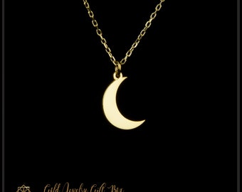 14k Solid Real Gold Moon Necklace, Gift For Her Moon Jewelry, Dainty Tiny Chain Pendant, Christmast Choker Anniversary Gift For Women&Wife