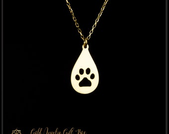 14k Solid Real Gold Dow Paw Necklace, Gift For Her Dog Paw Jewelry, Dainty Tiny Chain Pendant, Birthday Choker Anniversary Gift For Women