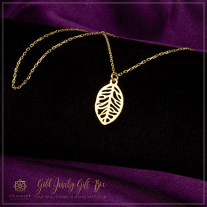 14k Solid Real Gold Leaf Necklace, Gift For Her Leaf Jewelry, Dainty Tiny Chain Pendant, Christmast Choker Anniversary Gift For Women&Wife
