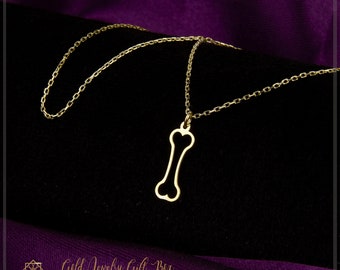 14k Solid Real Gold Bone Necklace, Gift For Her Bone Jewelry, Dainty Tiny Chain Pendant, Christmast Choker Anniversary Gift For Women & Wife