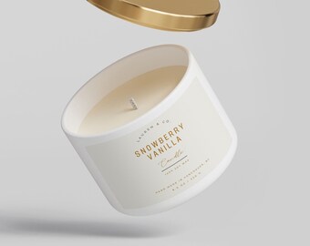 Szablon Canva na etykietę świecy i pasująca karta pielęgnacyjna, niestandardowe oznakowanie świecy, edytowalna naklejka na etykietę produktu, minimalistyczny styl projektowania