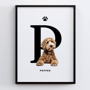 Impresión personalizada de retratos de mascotas, póster de carta inicial personalizado, regalo de retrato de mascotas, regalo conmemorativo de mascotas, arte personalizado del nombre de la mascota, descarga digital