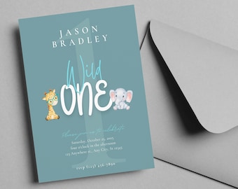 Pierwsze zaproszenie urodzinowe, szablon zaproszenia na pierwsze urodziny Wild One, edytowalny szablon zaproszenia Canva, natychmiastowe pobranie